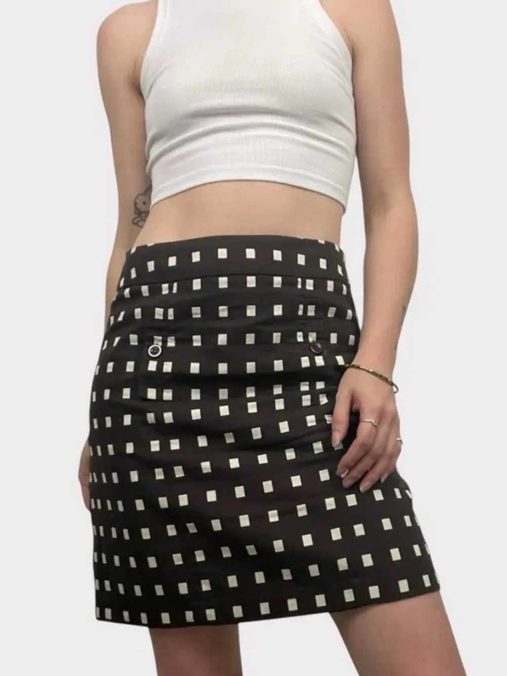 Ann Taylor Black & White Checked Pocket Mini Skirt
